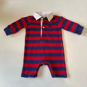 Chaps Red and Blue Striped Polo Romper
